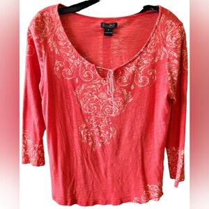 Lucky Brand 3/4 length sleeve reddish pink tunic